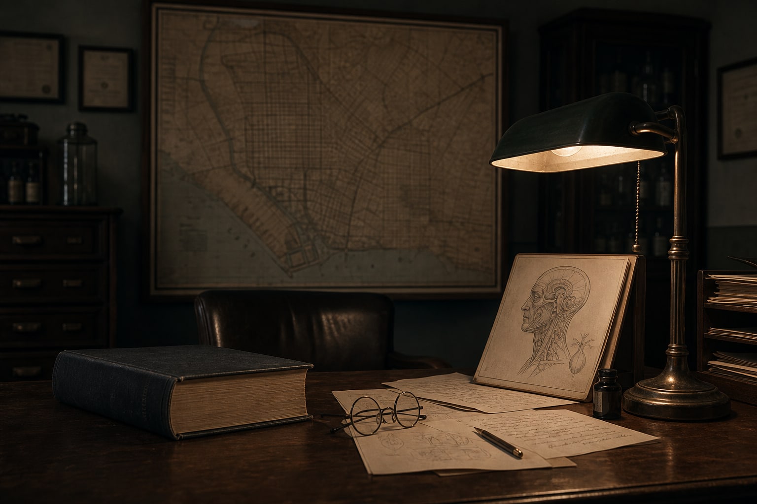 An empty 1940s medical office represents the disputed Walter Bayley theory and the geography of the Black Dahlia case.