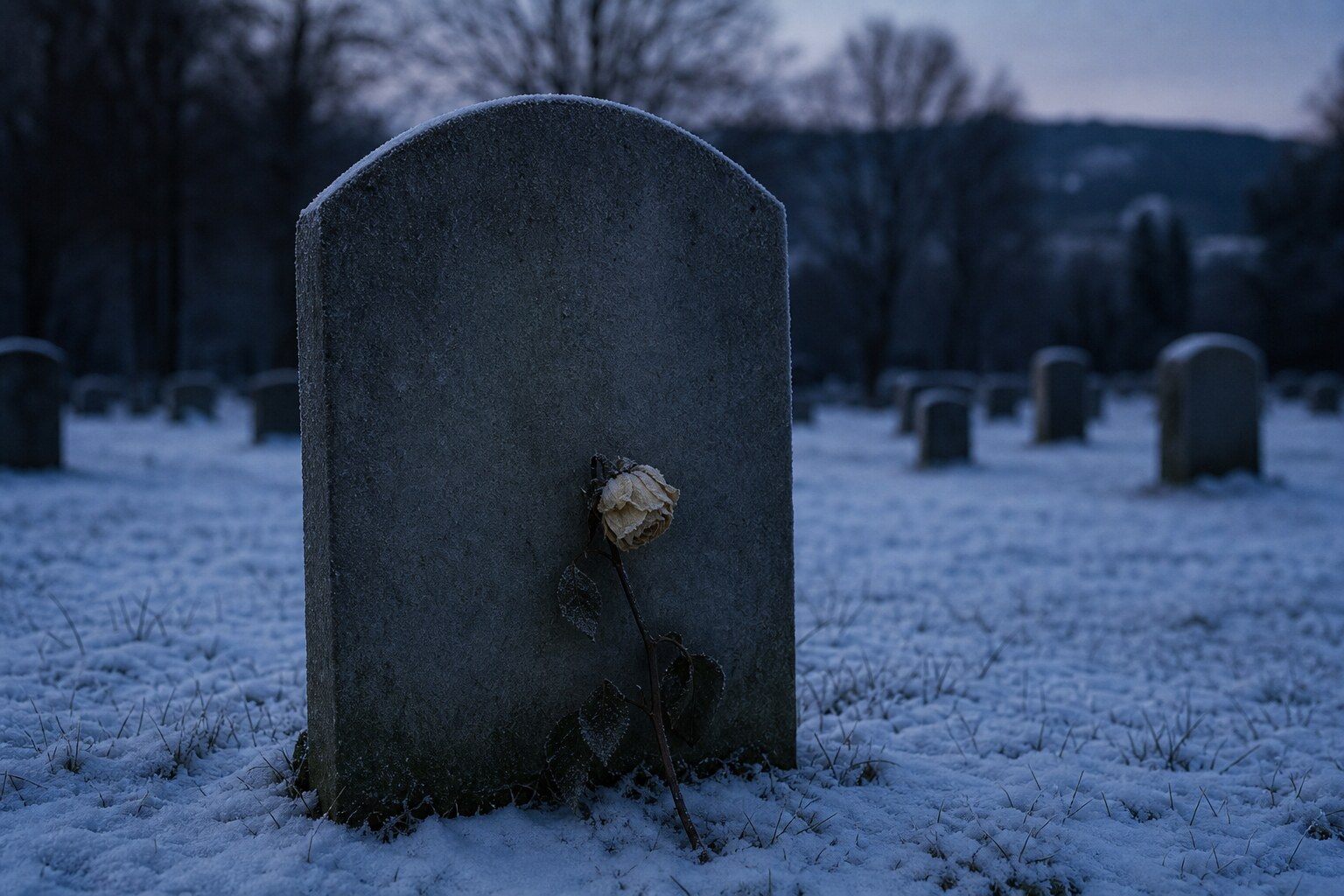 A snow-dusted unmarked grave evokes the unidentified burial of the Isdal Woman.