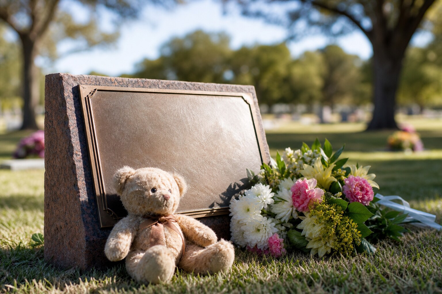 A quiet memorial image with flowers and a teddy bear honors the victims of the Las Cruces Bowling Alley Massacre.