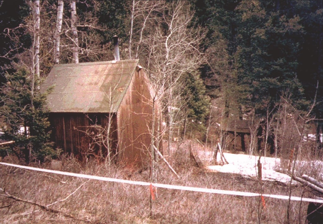 FBI image of Theodore Kaczynski's cabin near Lincoln, Montana
