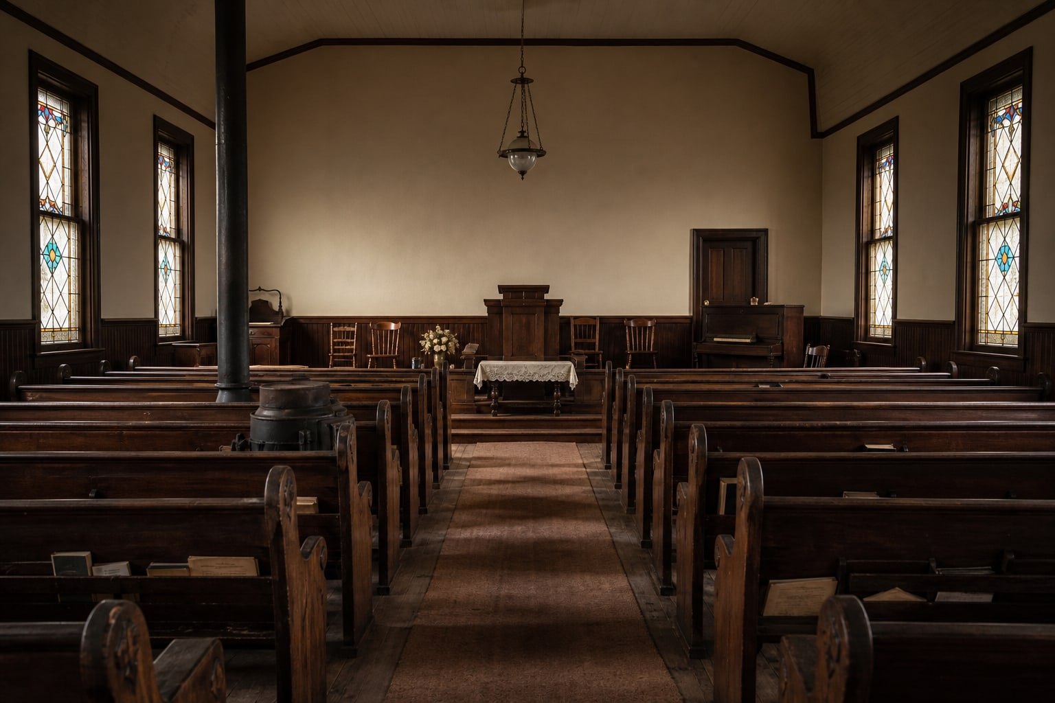 An empty small-town church sanctuary represents the final Children's Day program before the Villisca Axe Murders.