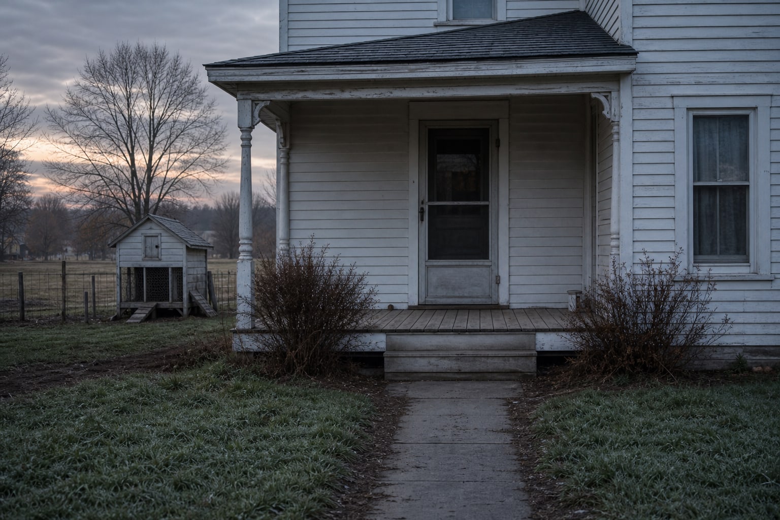 A quiet 1910s Iowa house exterior represents the morning Mary Peckham noticed the Moore home was still.