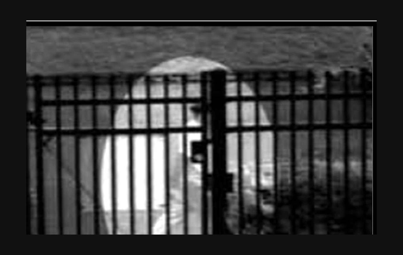 FBI ViCAP surveillance image showing the unidentified person of interest obscured by fence posts in Jennifer Kesse case footage.