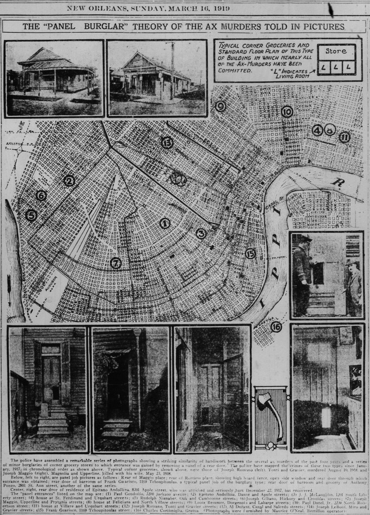 March 16, 1919 Times-Picayune map of Axeman attack locations