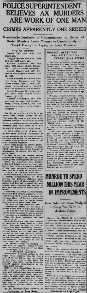 March 16, 1919 Times-Picayune report about the Axeman investigation