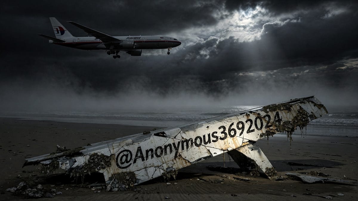 Dark ocean search grid used as a documentary-style visual for the unresolved MH370 search.