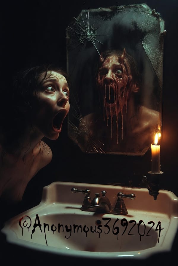 Dim bathroom mirror used as a non-graphic folklore image for the Bloody Mary ritual.