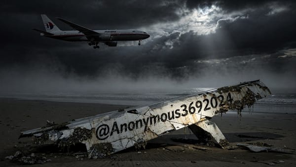 Dark ocean search grid used as a documentary-style visual for the unresolved MH370 search.