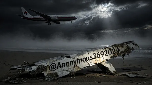 Dark ocean search grid used as a documentary-style visual for the unresolved MH370 search.